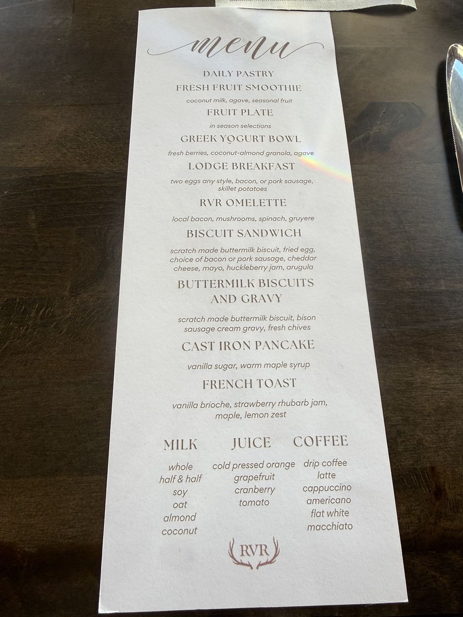 Riverview Ranch breakfast menu