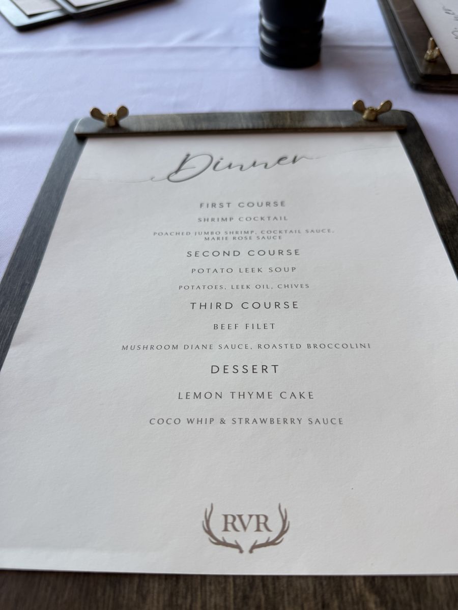 Riverview Ranch four-course dinner menu